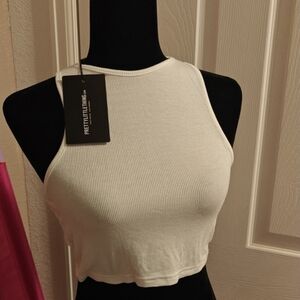 PRETTYLITTLETHING White Ribbed Crop Top sz4